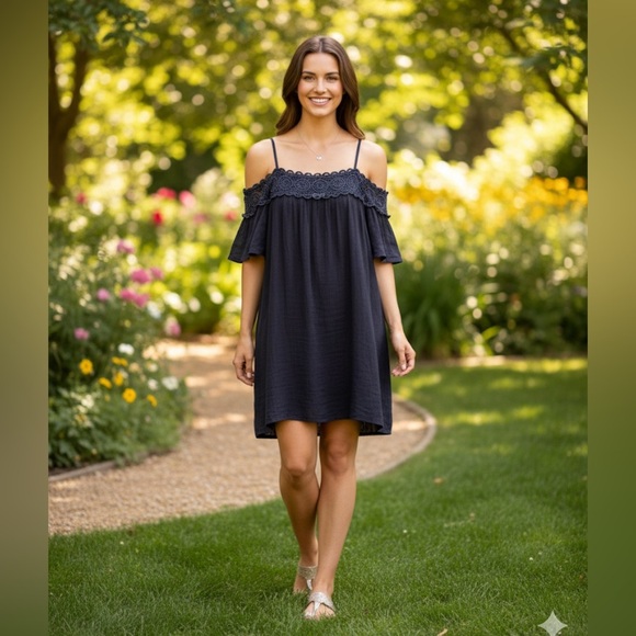 Koy Resort dress 100% viscose dark navy sun dress resort wear - Picture 1 of 12